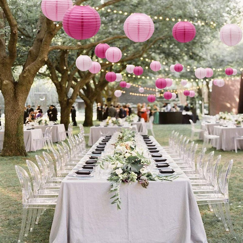 Meiduo Round Chinese Paper Lanterns Decorative 15pcs Wedding Birthday Party Valentine's Day Baby Showers Decoration (Pink) - Image 4